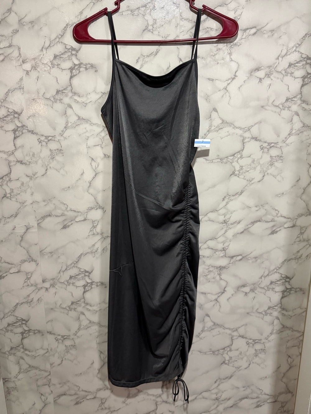 NEW Free People Black Midi Slip Dress with Side Ruching S